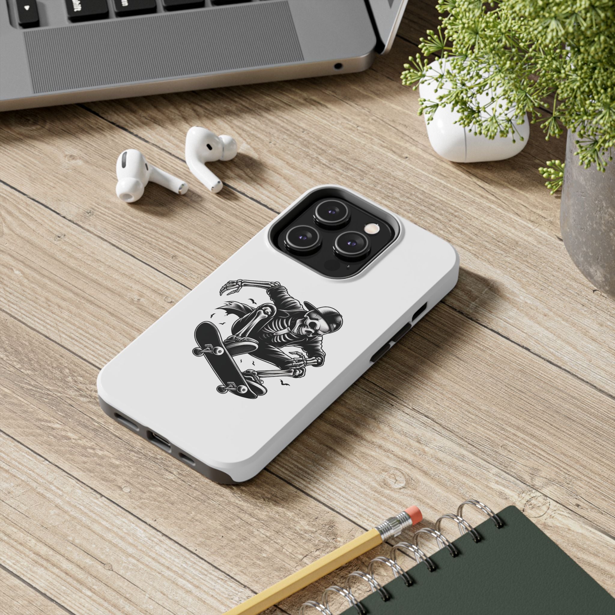 Edgy Skeleton Skateboard Phone Case, Tough Phone Cases, Skater Gift, Halloween Accessory, Durable Mobile Cover, Unique Cell Phone Protector