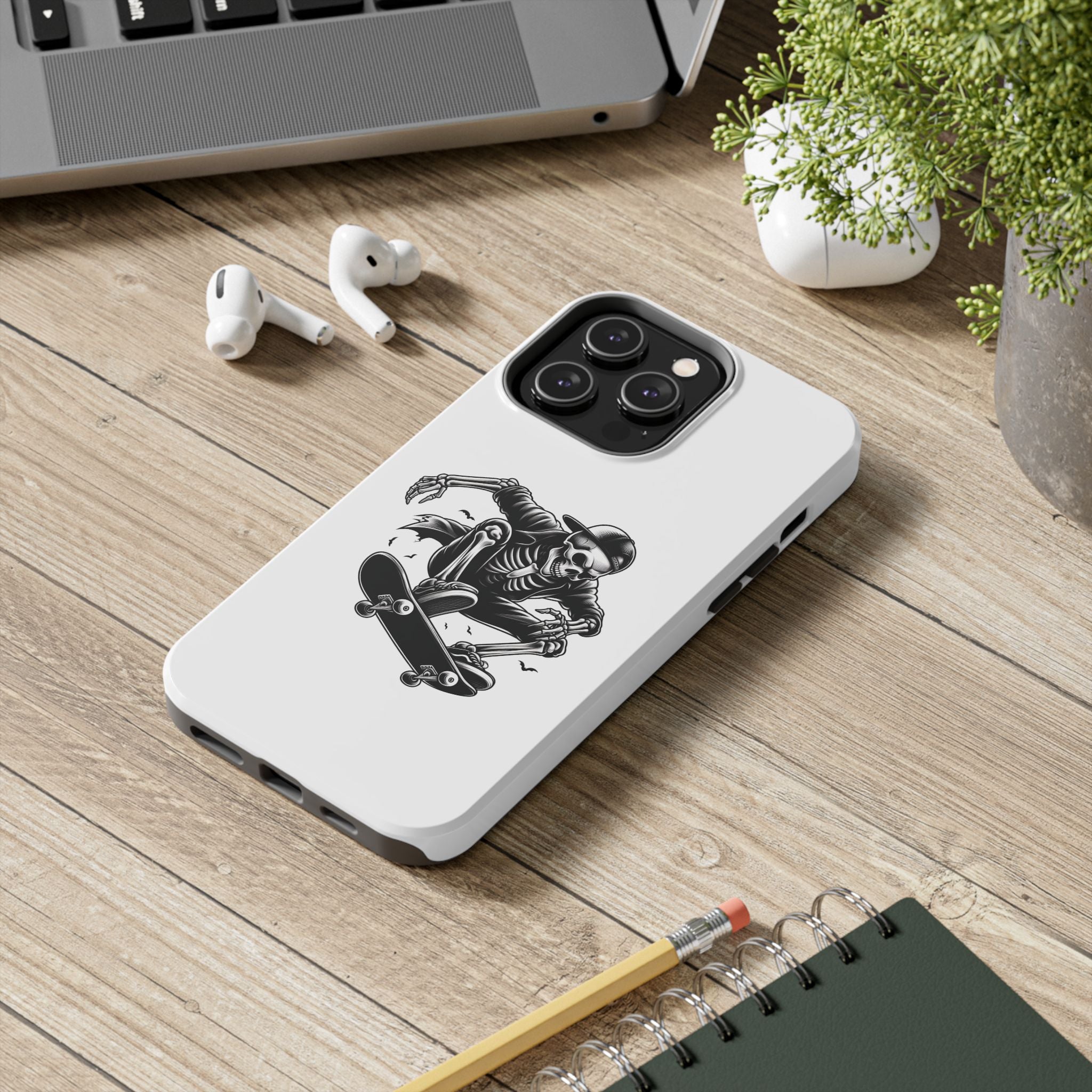 Edgy Skeleton Skateboard Phone Case, Tough Phone Cases, Skater Gift, Halloween Accessory, Durable Mobile Cover, Unique Cell Phone Protector
