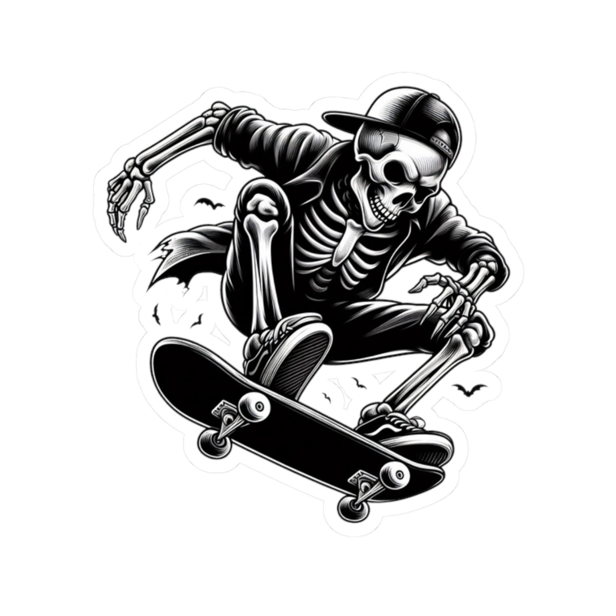 Skateboarding Skeleton Kiss-Cut Stickers | Cool Stickers for Laptops, Skateboards, Halloween Decor, Gift for Teens, Streetwear